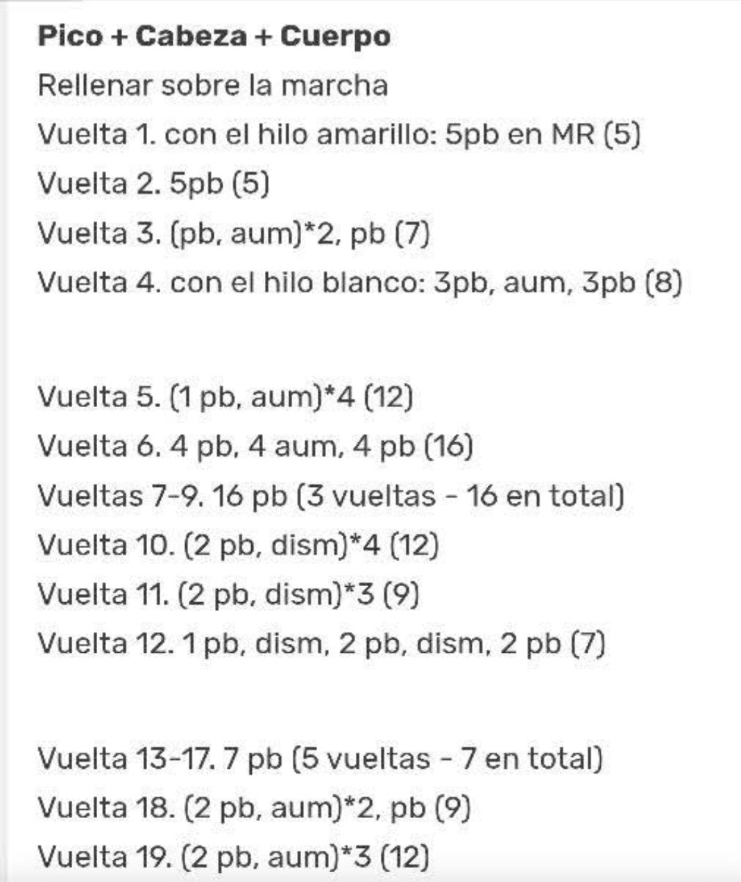 Patrón de ganso tejido a crochet detallado