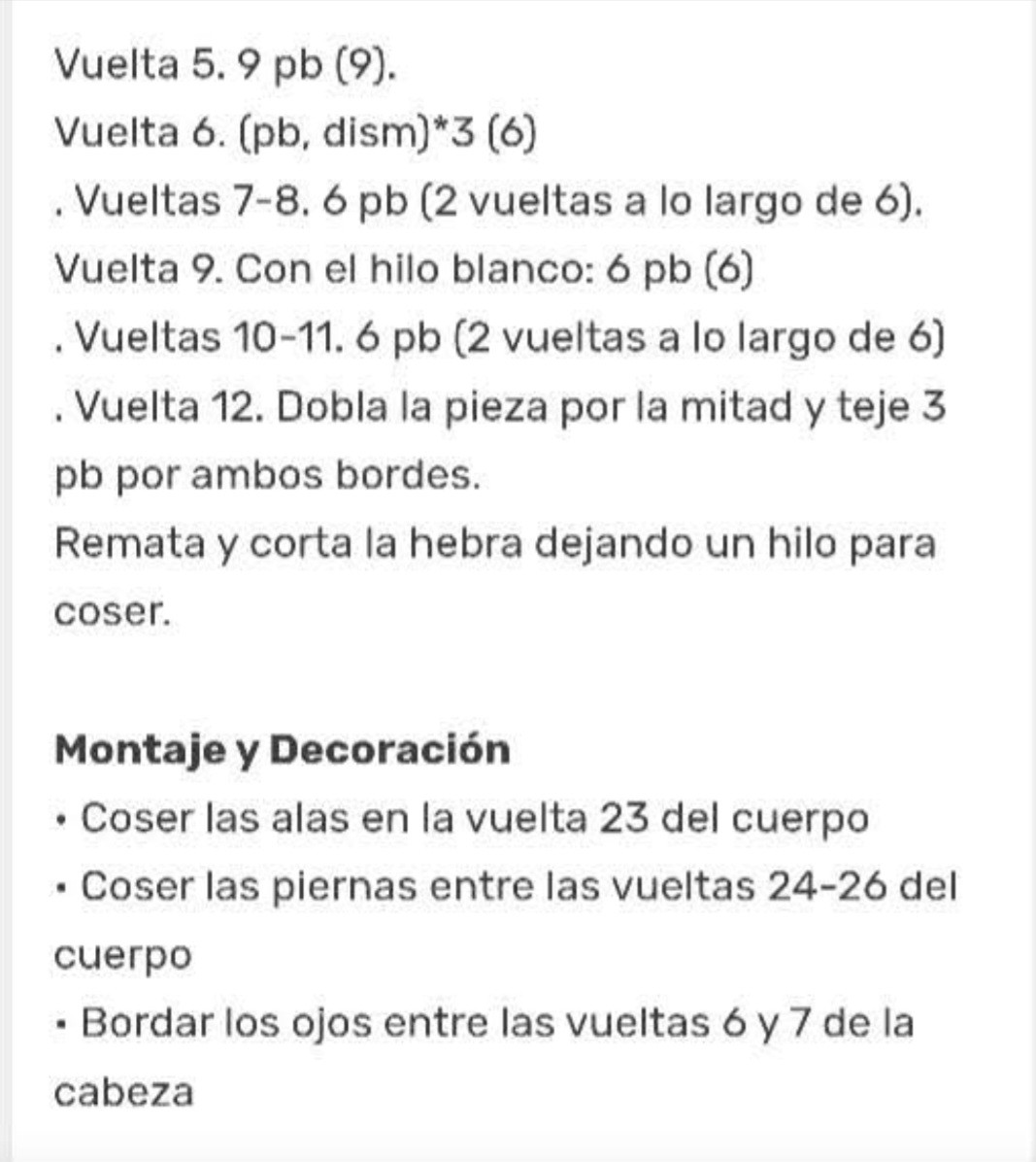 Patrón de ganso tejido a crochet detallado