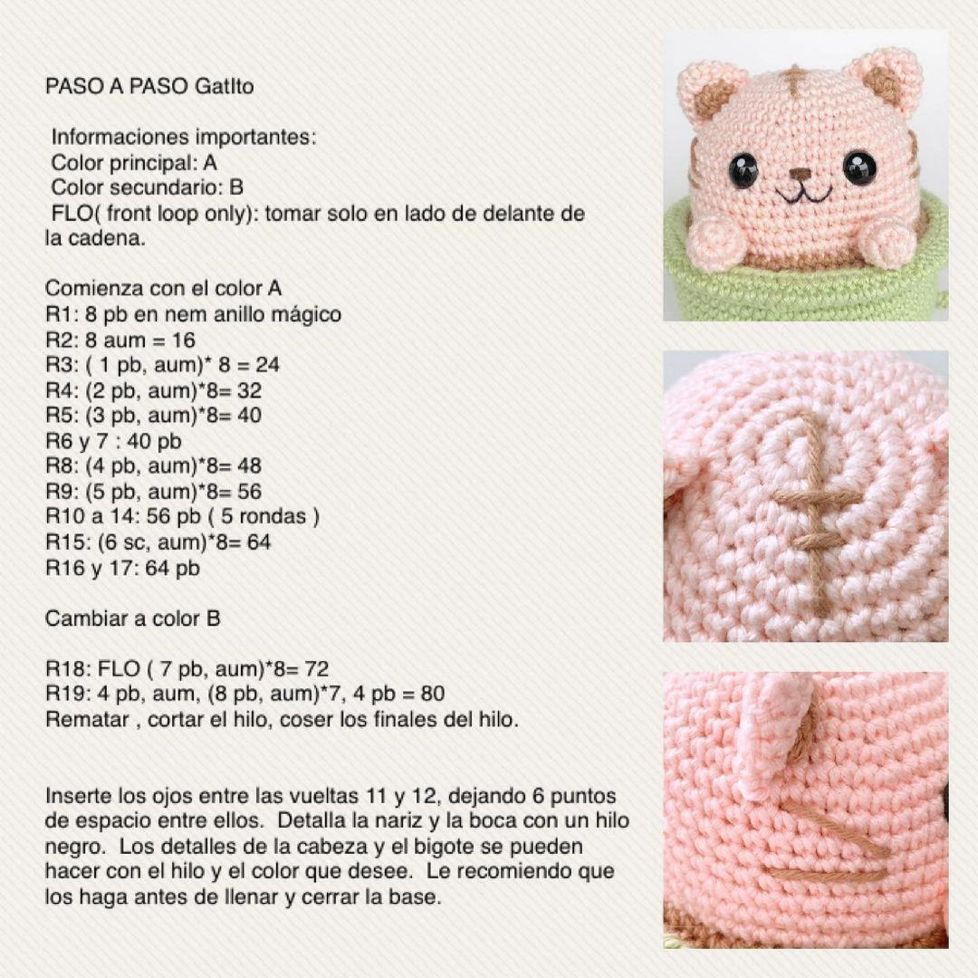 Patrón de gatos amigurumi en tazas de ganchillo