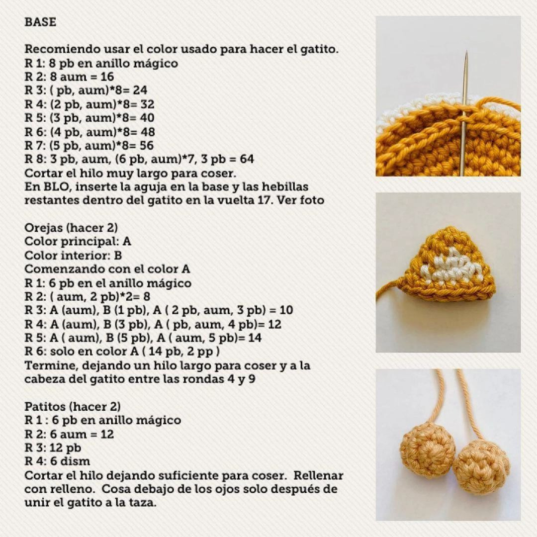 Patrón de gatos amigurumi en tazas de ganchillo