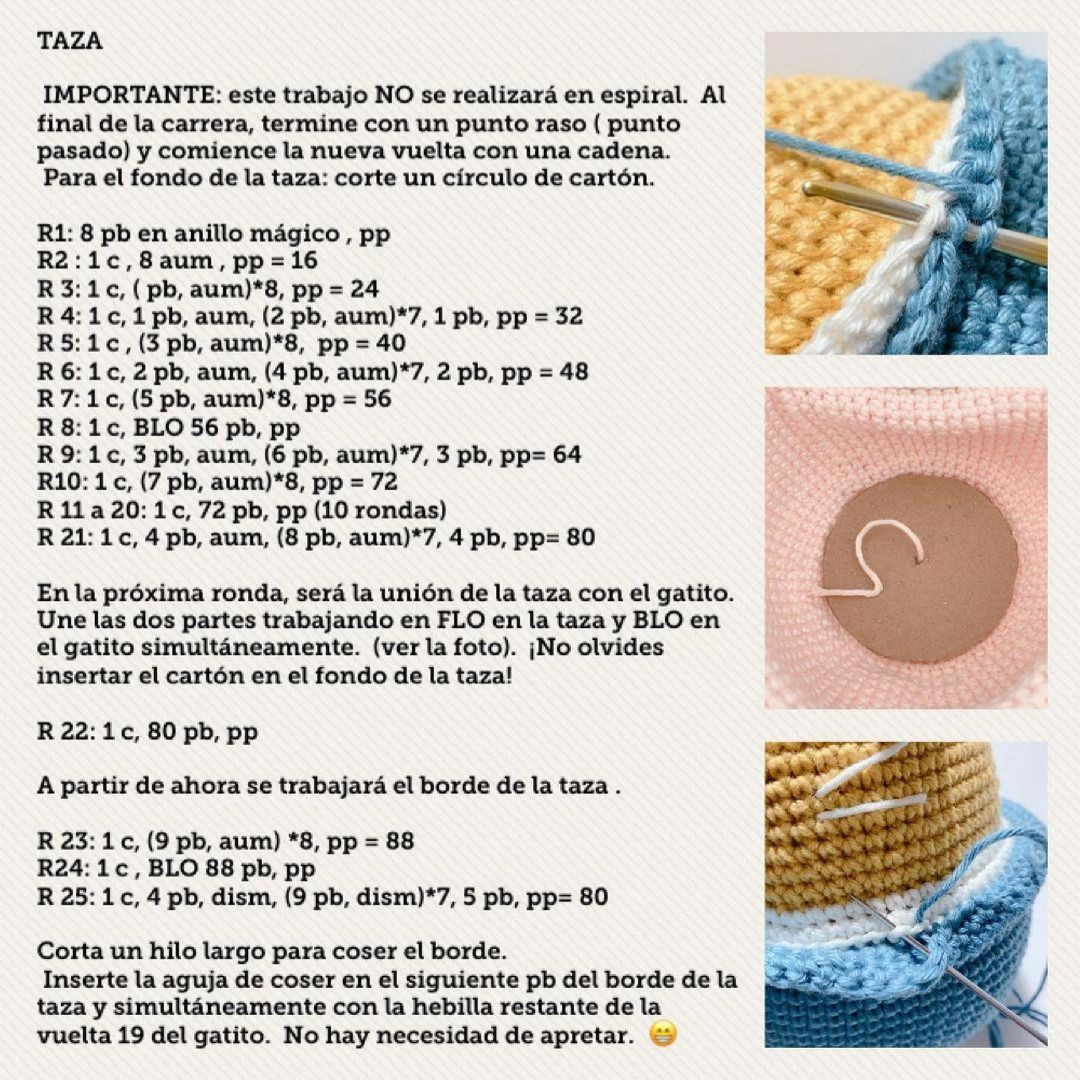 Patrón de gatos amigurumi en tazas de ganchillo