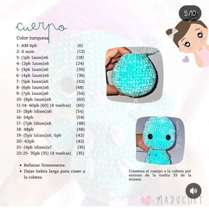 Patrón de muñeco de peluche colorido y encantador para crochet