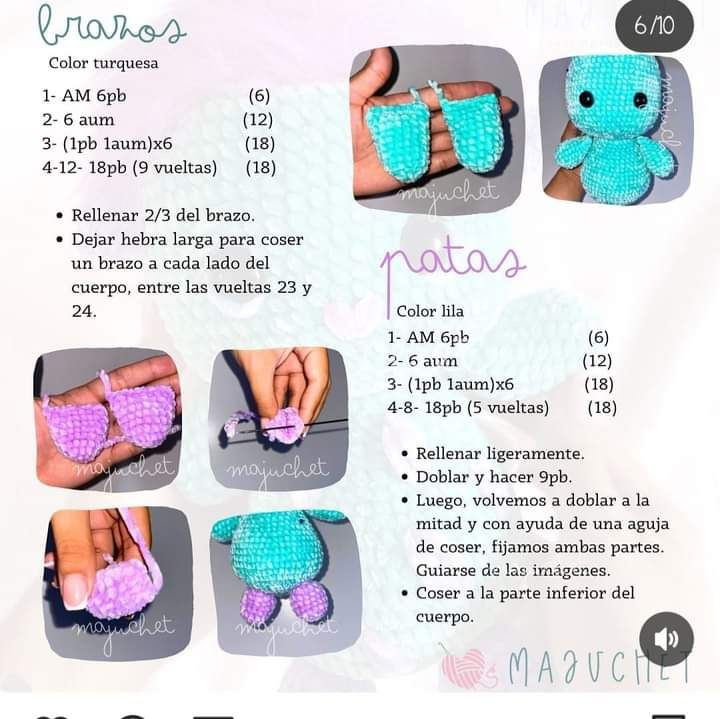 Patrón de muñeco de peluche colorido y encantador para crochet