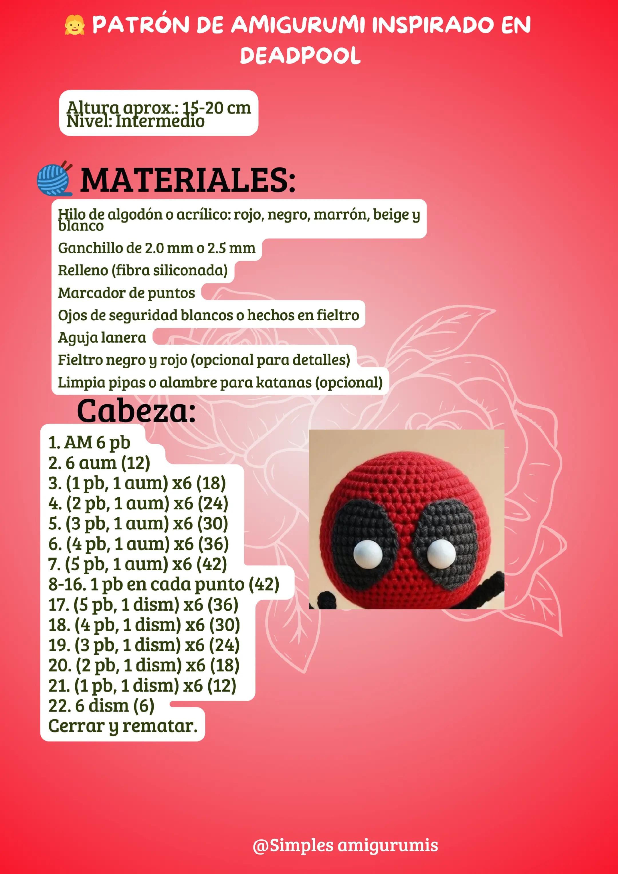 Patrón de muñeco Deadpool en amigurumi para crochet