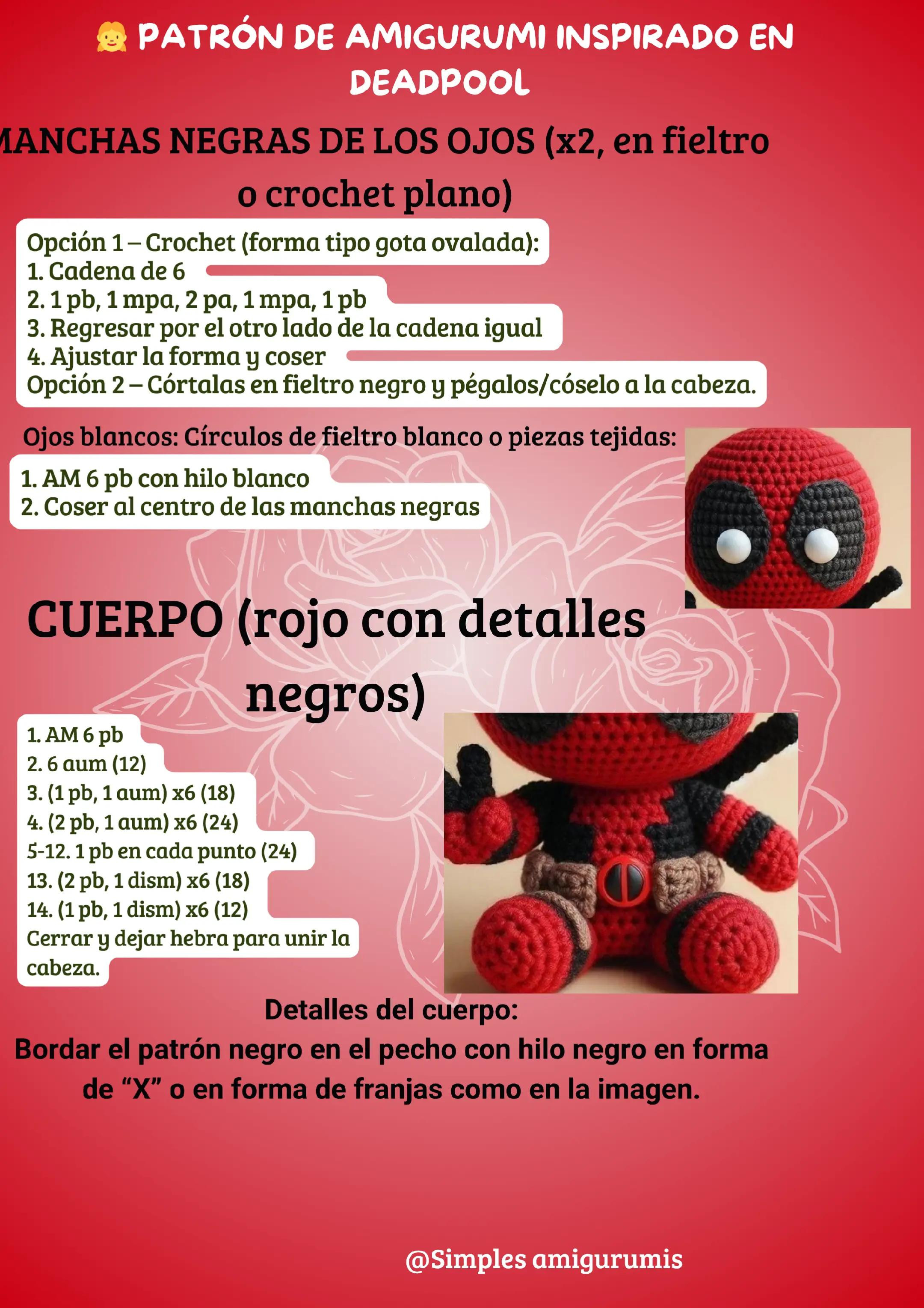 Patrón de muñeco Deadpool en amigurumi para crochet