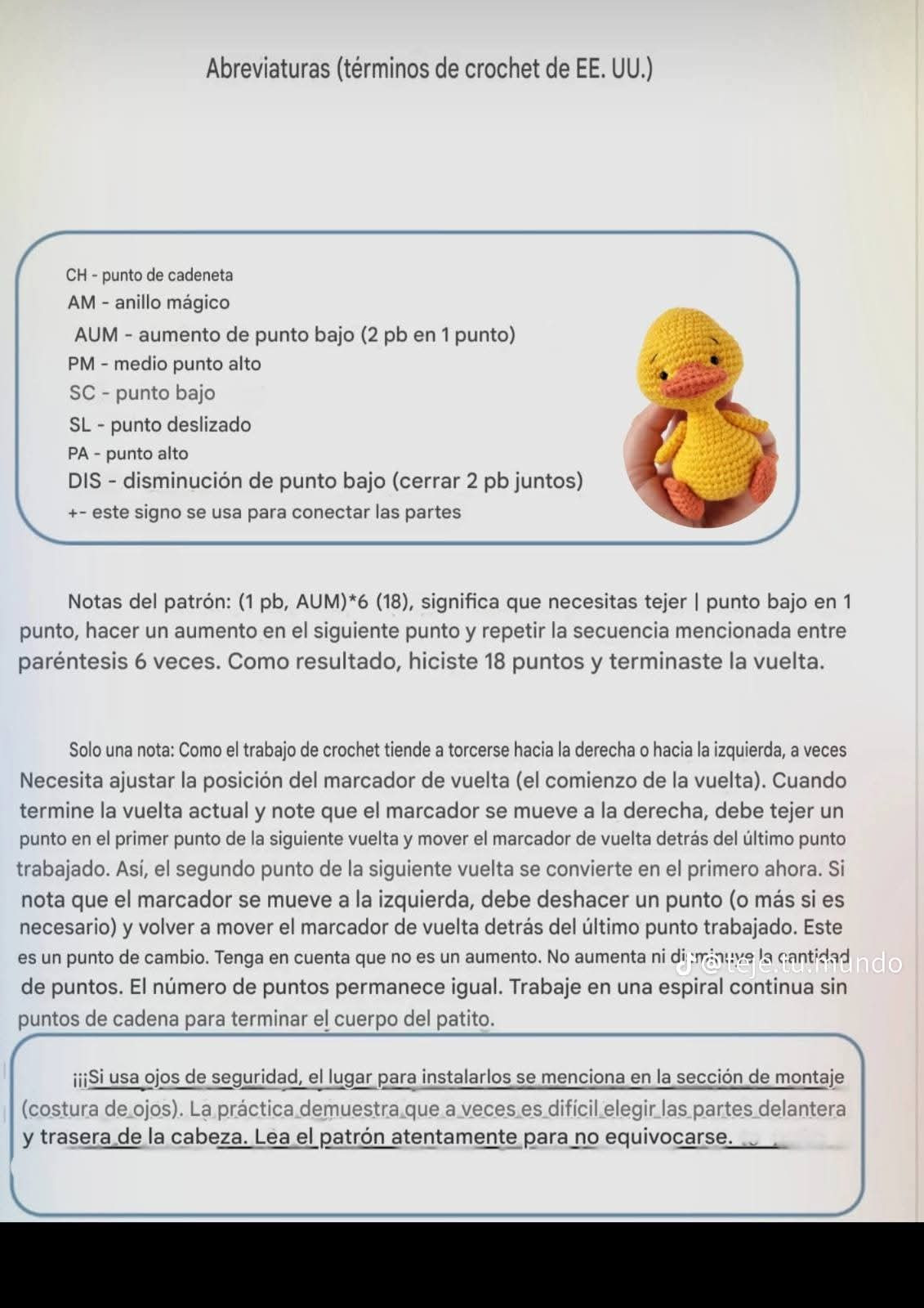 Patrón de patito de ganchillo adorable y fácil de seguir