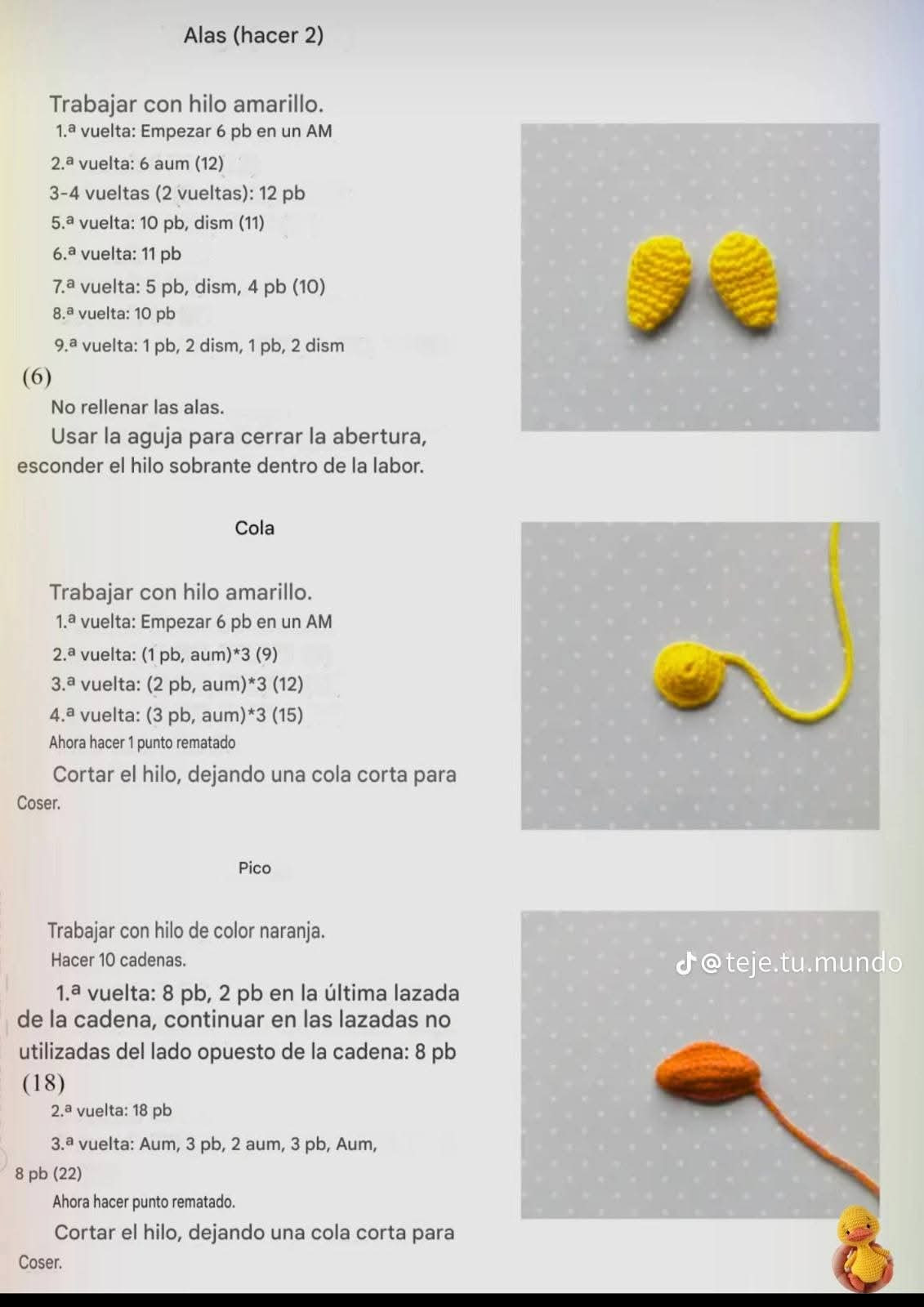 Patrón de patito de ganchillo adorable y fácil de seguir