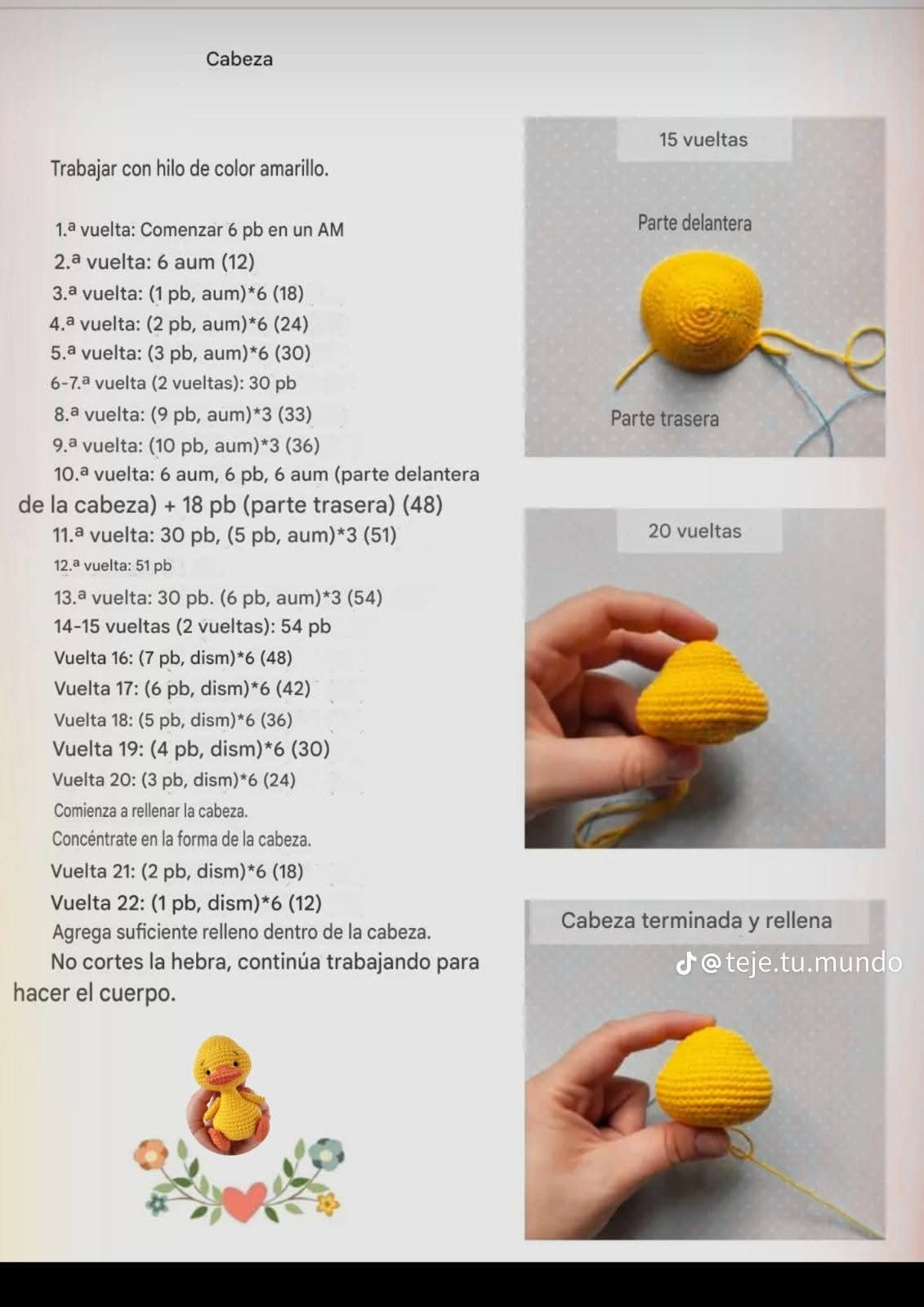 Patrón de patito de ganchillo adorable y fácil de seguir