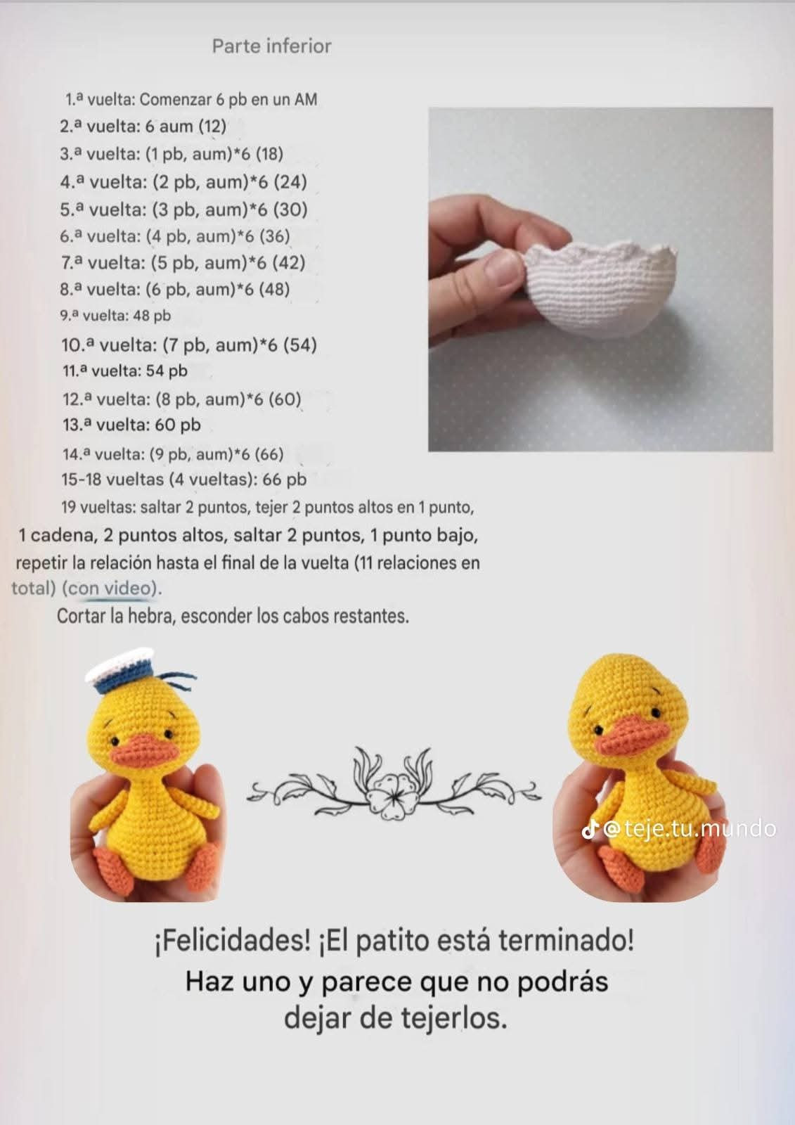 Patrón de patito de ganchillo adorable y fácil de seguir