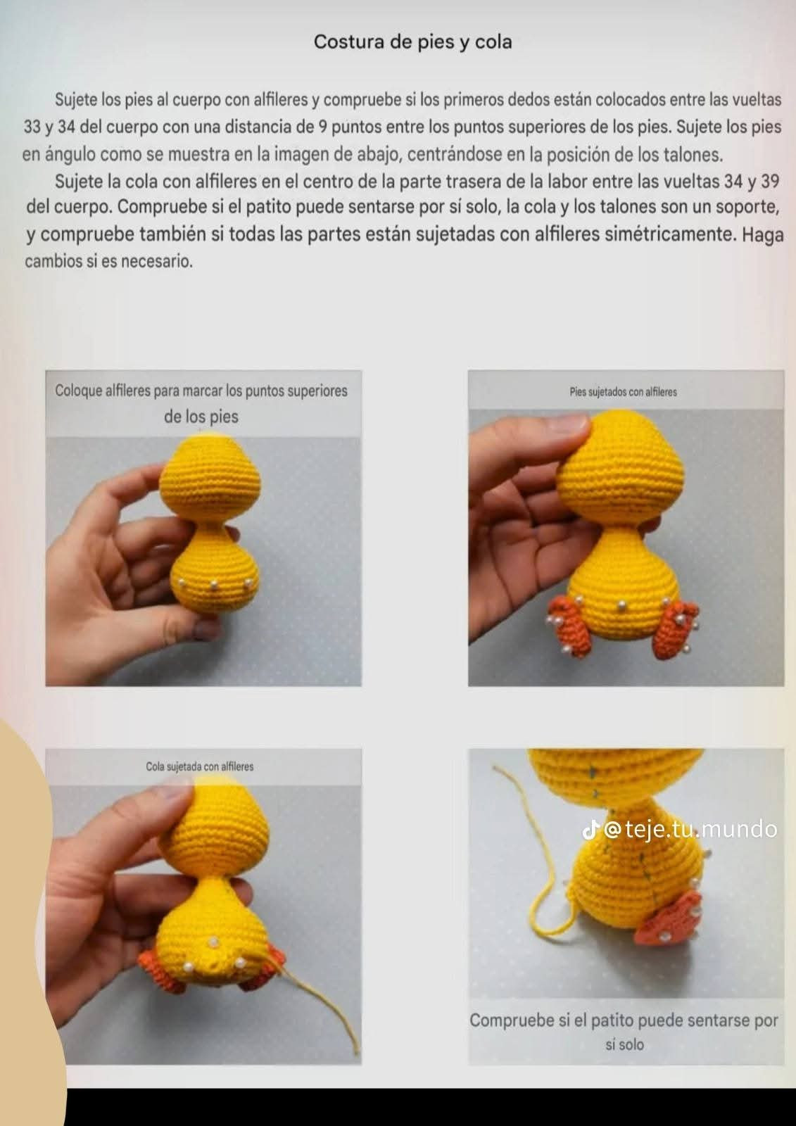 Patrón de patito de ganchillo adorable y fácil de seguir