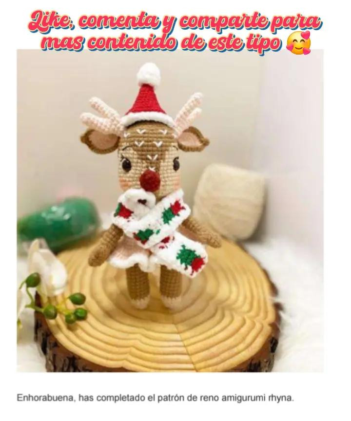 Reno Amigurumi Navideño con Sombrero de Santa Claus
