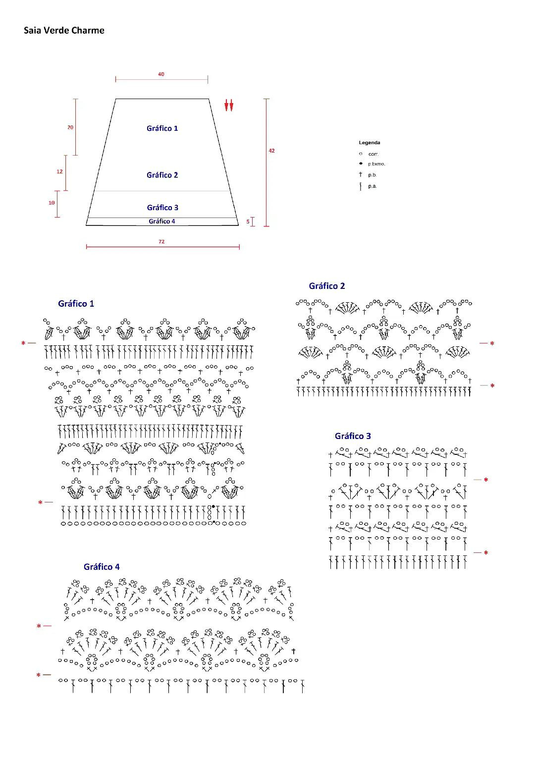Saia de crochê verde vibrante com design delicado