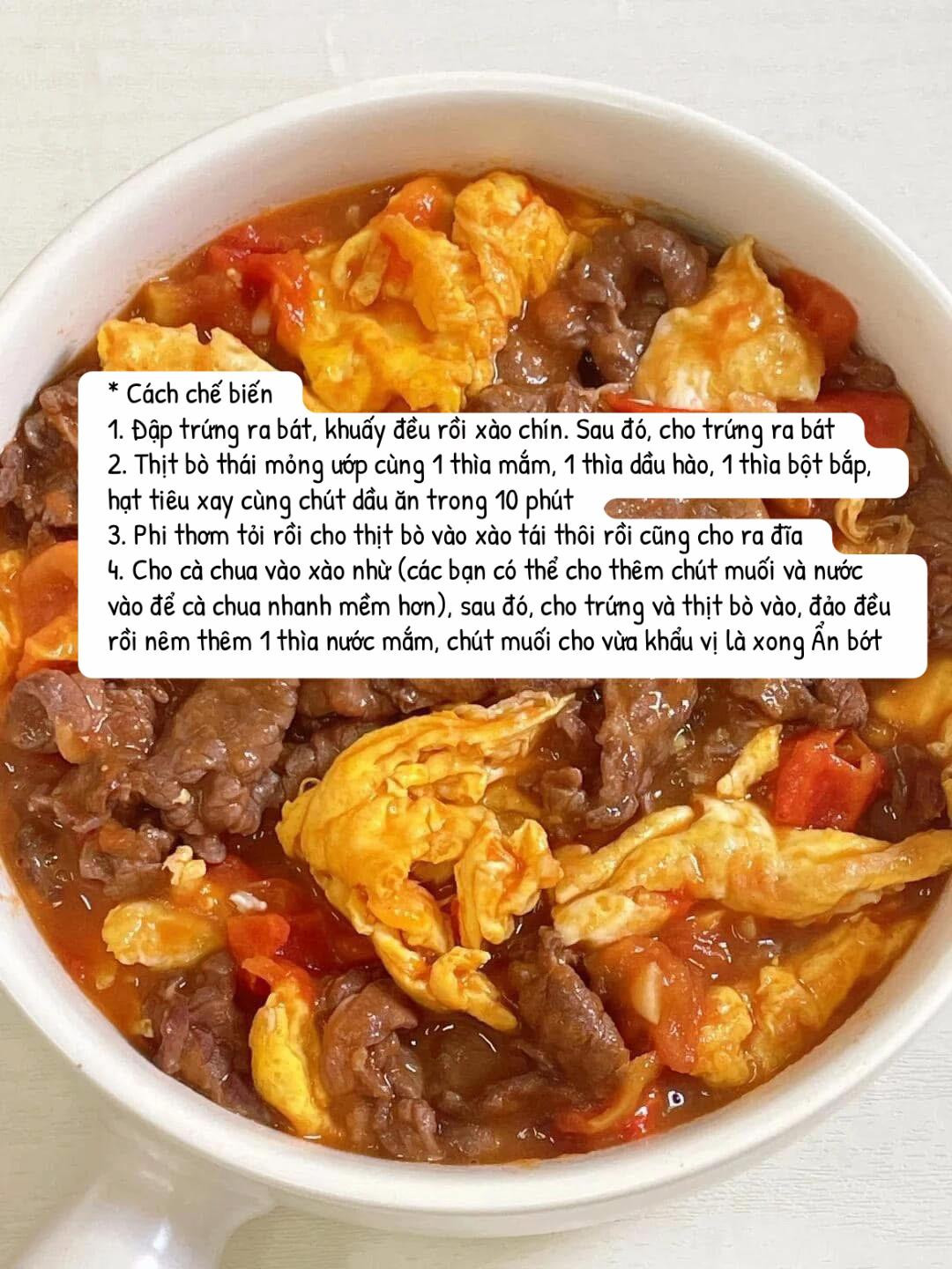 Thịt bò trứng sốt cà chua thơm ngon đậm đà