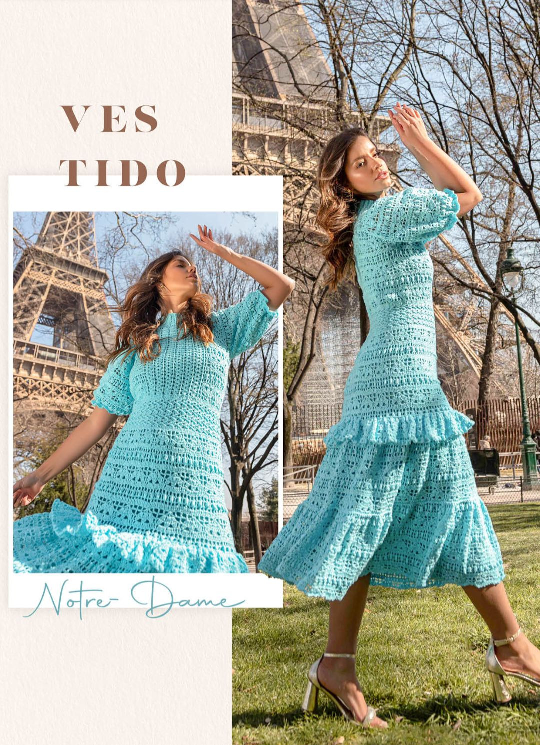 Vestido de Crochê Azul Elegante para Eventos Especiais