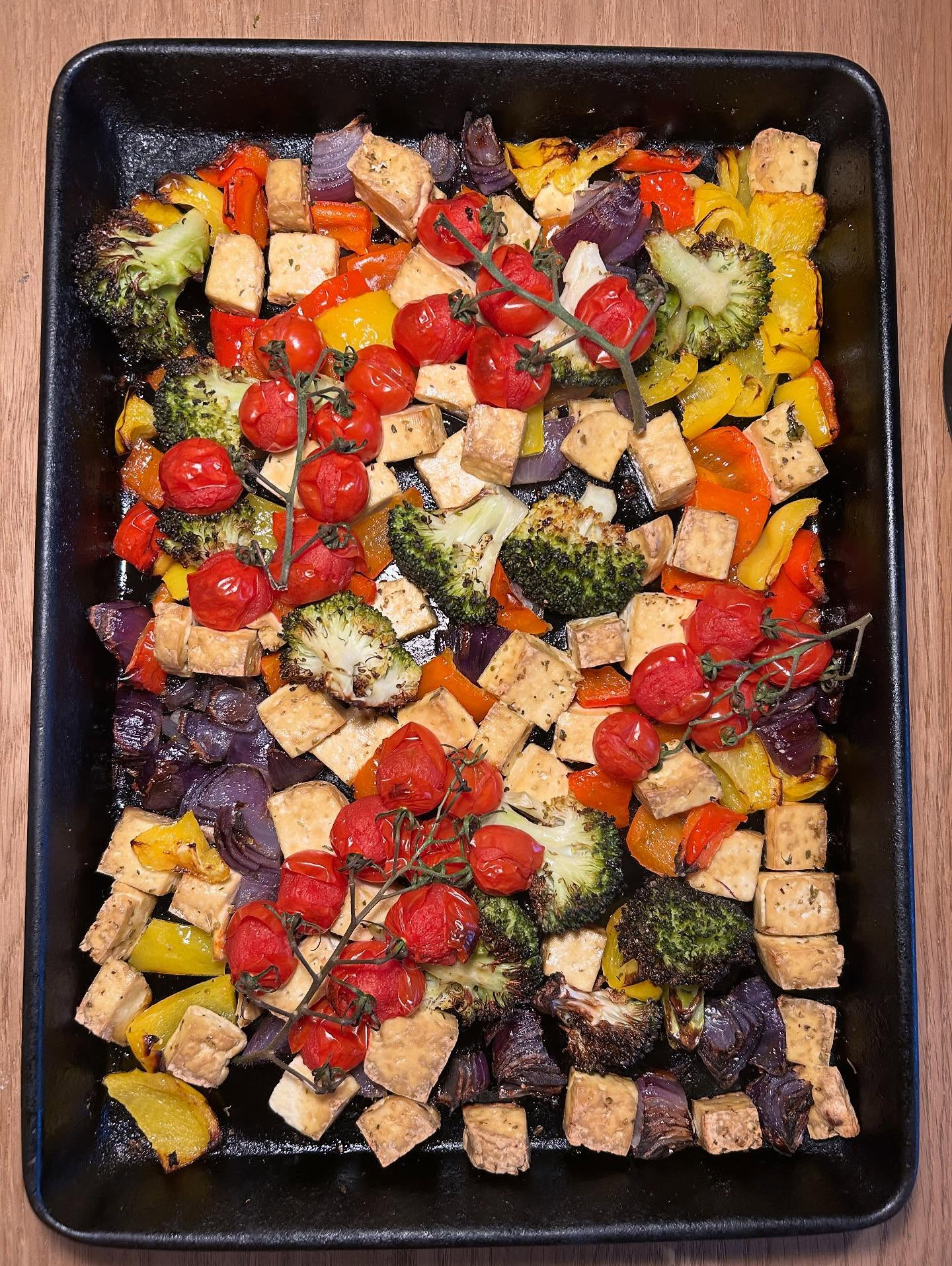 Vibrant Tofu and Roasted Veggie Basil Bowl