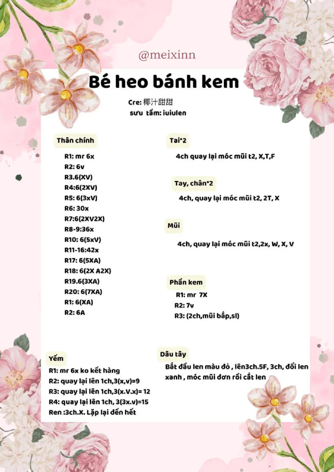 Búp bê lợn con móc len hình bánh kem dâu tây