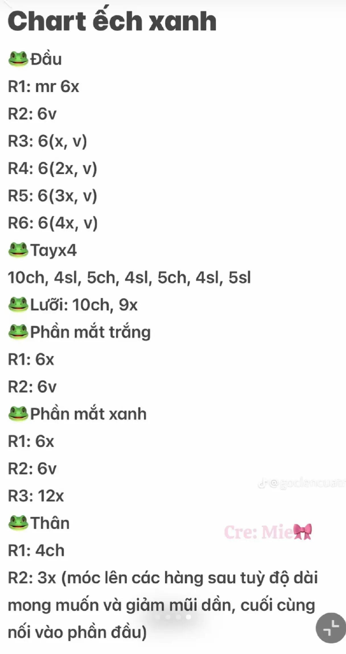 Chart móc len búp bê ếch xanh vô tri