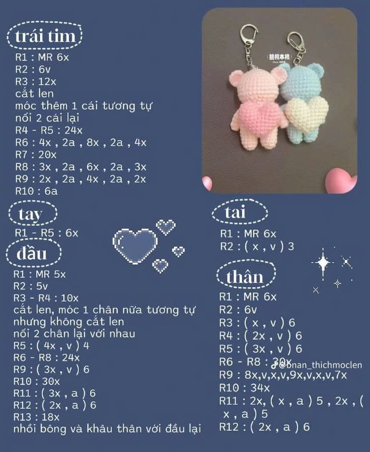 Chart móc len gấu ôm trái tim dễ thương