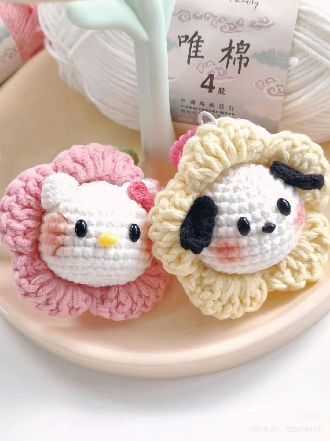 Crochet Flower Keychains: Hello Kitty and Pochacco Amigurumi
