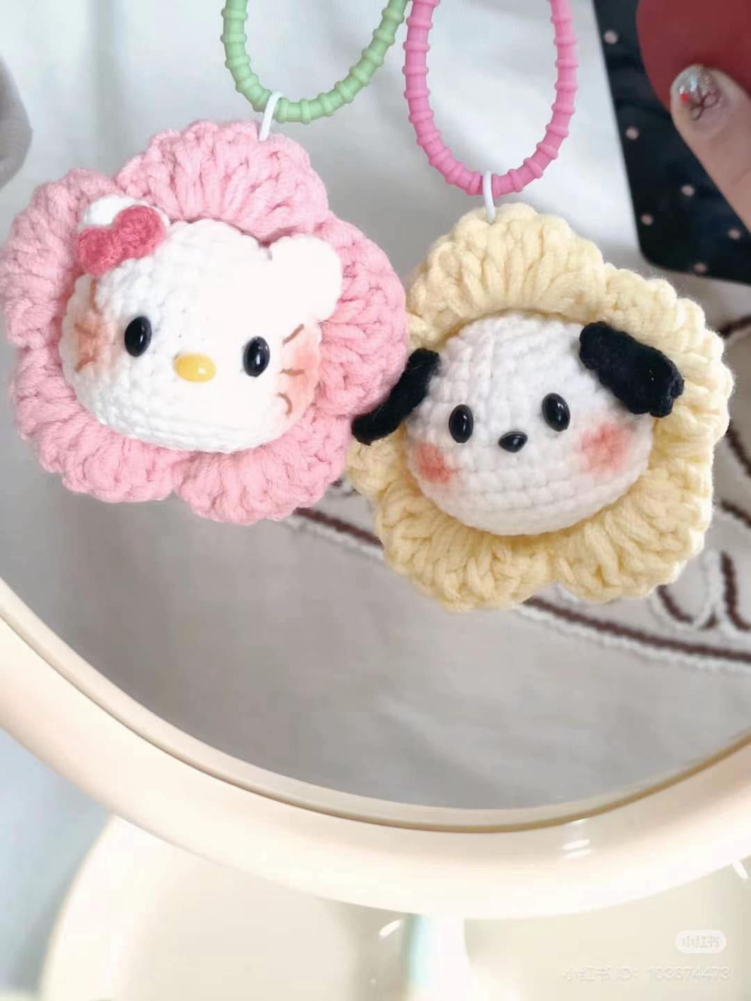 Crochet Flower Keychains: Hello Kitty and Pochacco Amigurumi