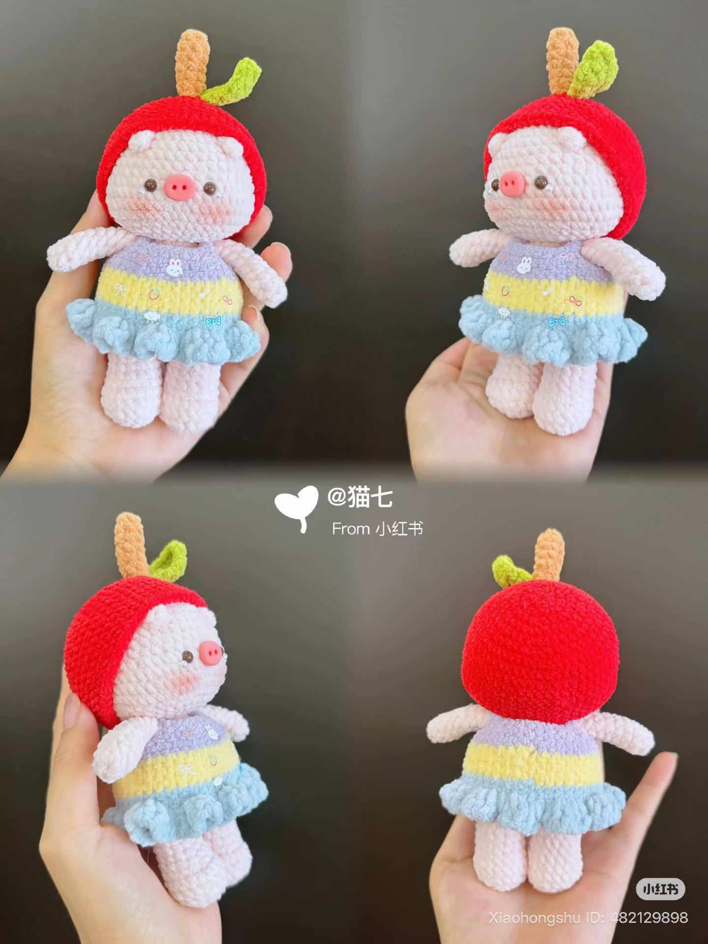 Crochet Pattern for Cute Apple Pig Amigurumi Doll