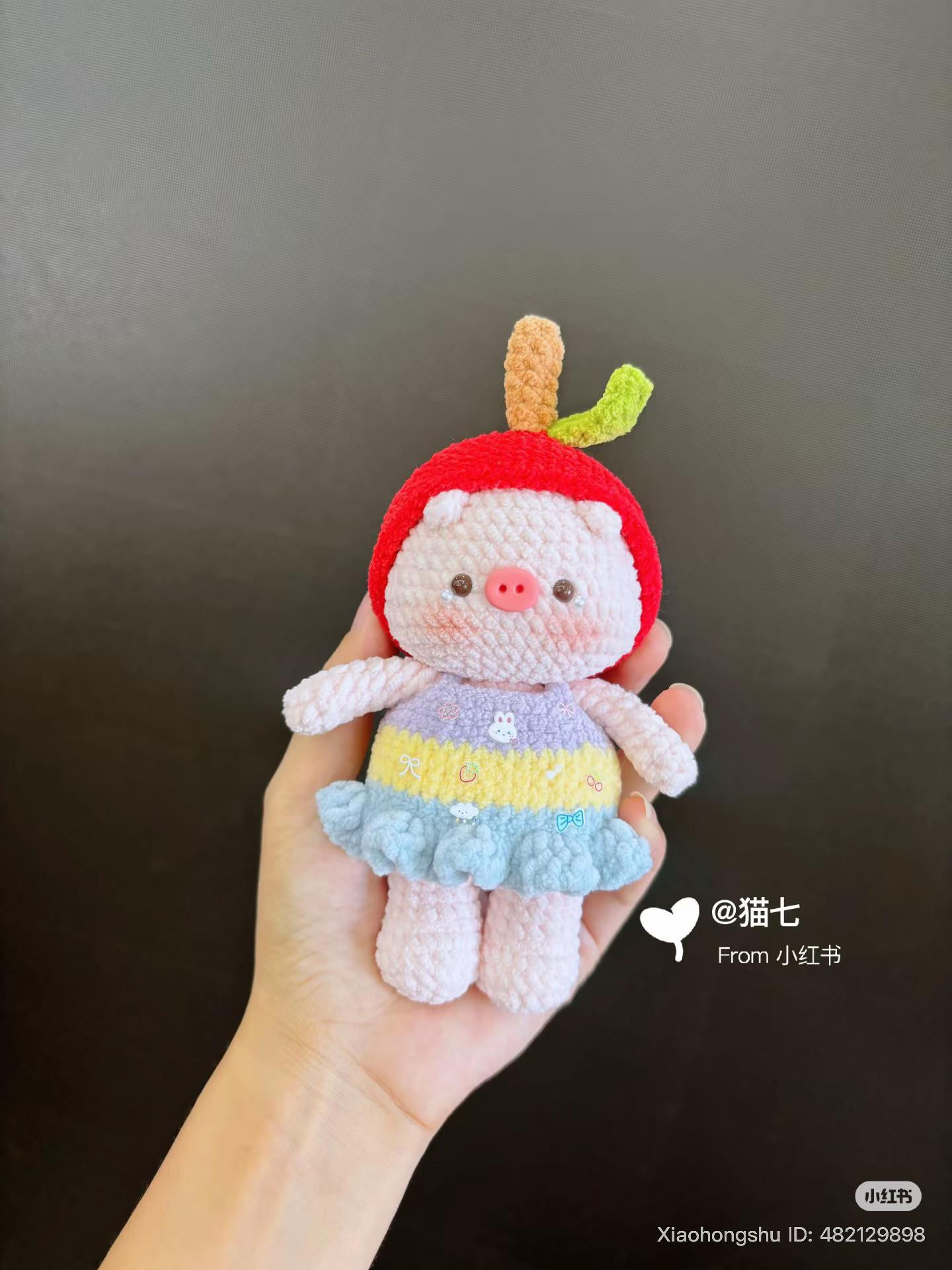 Crochet Pattern for Cute Apple Pig Amigurumi Doll