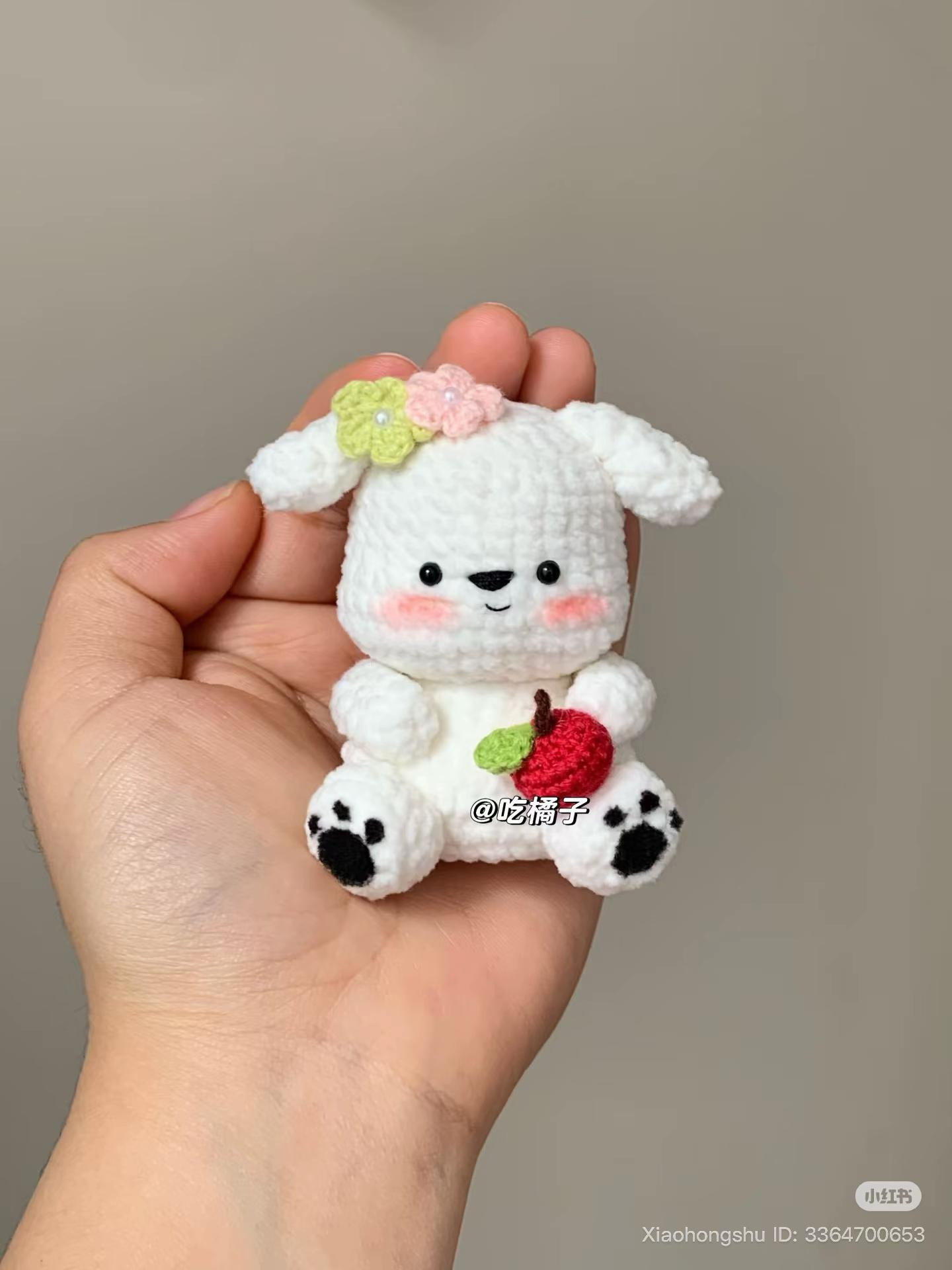 Crochet Pattern for Cute White Puppy Holding Apple