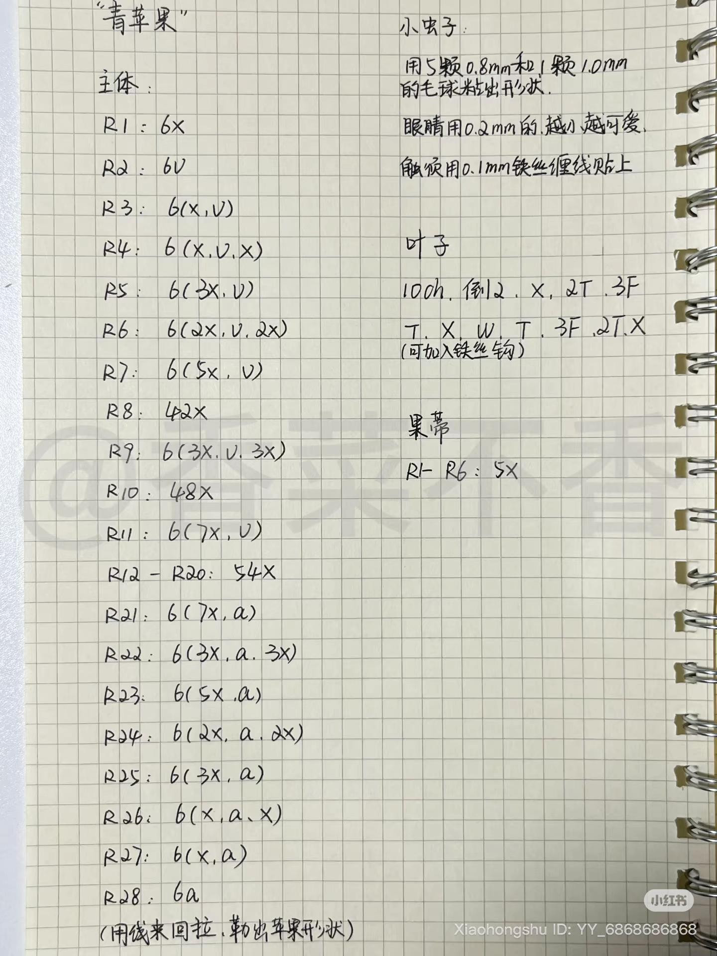 Crochet Pattern for Green Apple with Cute Worm