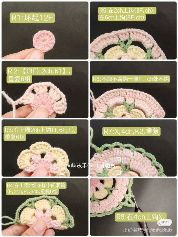 Mẫu móc len giỏ và thảm hoa màu pastel