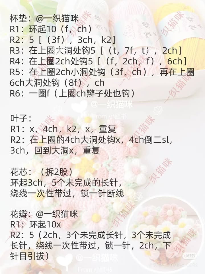 Mẫu móc len giỏ và thảm hoa màu pastel