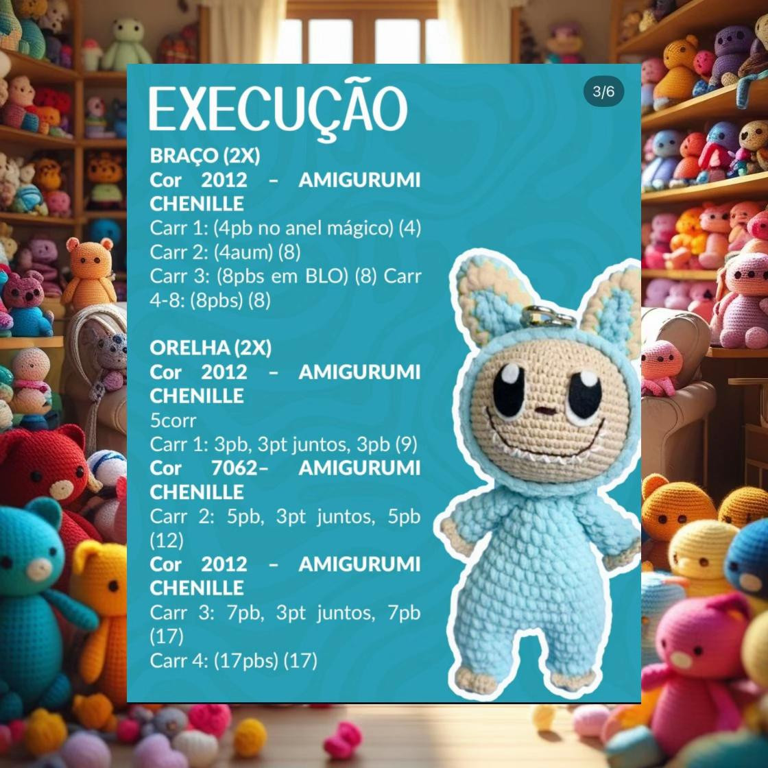 Receita Grátis Amigurumi Labubu com Fio Chenille
