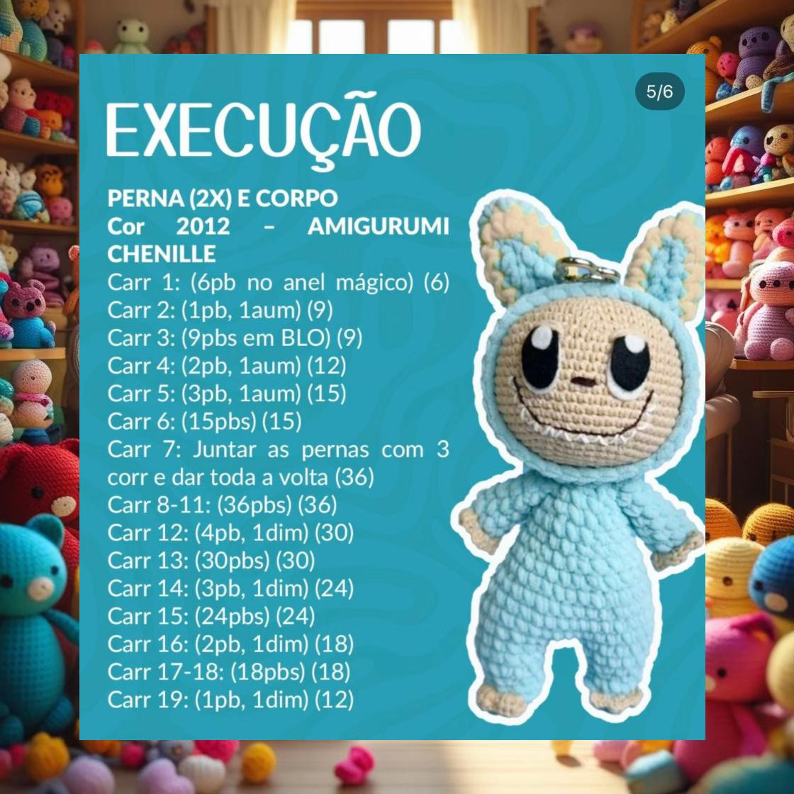 Receita Grátis Amigurumi Labubu com Fio Chenille
