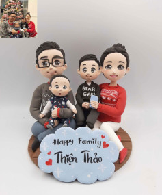 Tượng chibi nặn từ đất sét chủ đề gia đình nhỏ xinh