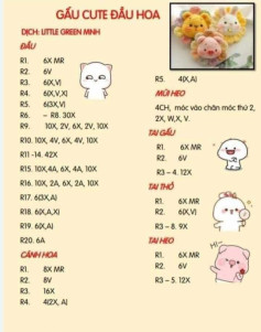 Chart móc gấu cute đầu hoa.