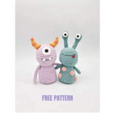 Crochet pattern bulging-eyed monster, and two-horned monster