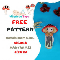 Crochet pattern for a girl wearing a mushroom hat