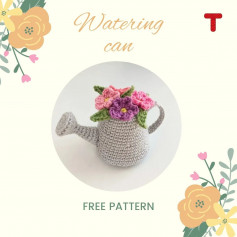 Crochet pattern for watering can, flowers on it.