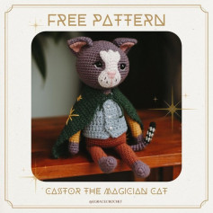 Gray cat crochet pattern wearing a jacket