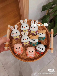 Head crochet pattern of rabbits, bears, pigs