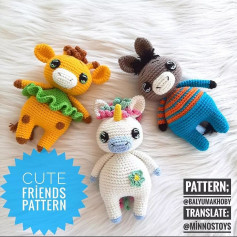 Pattern crochet deer, rabbit, one-horned horse.