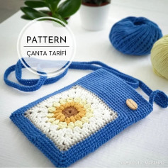 Phone bag crochet pattern, decorated with floral motifs