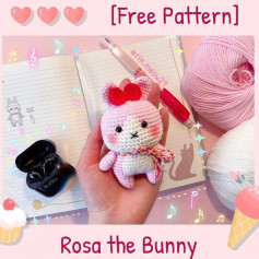 Pink rabbit crochet pattern with red bow