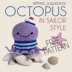 Purple octopus crochet pattern with hat.