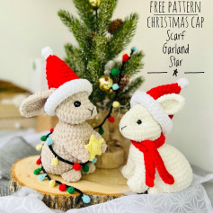 Rabbit crochet pattern wearing a red Christmas hat