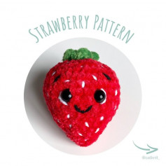 Red strawberry crochet pattern, blue stem