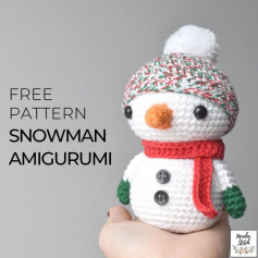 Snowman crochet pattern with scarf and hat.