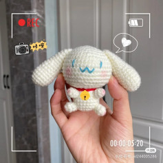 White rabbit crochet pattern with folded ears, big head