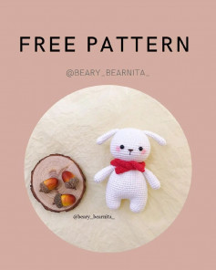 White rabbit crochet pattern with red scarf