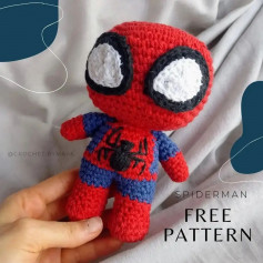 Black and white-eyed spiderman crochet pattern.