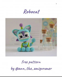 Blue robot cat crochet pattern.